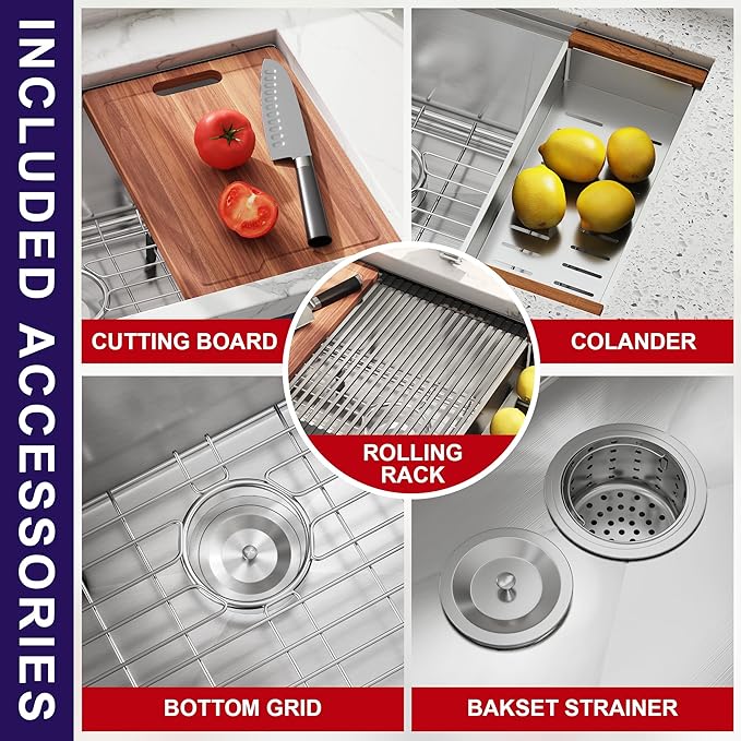 30 Inch Workstation Farmhouse Kitchen Sink 16 Gauge Stainless Steel Undermount Apron Front Sinks with Accessories Combo 30" x 21" x 10"