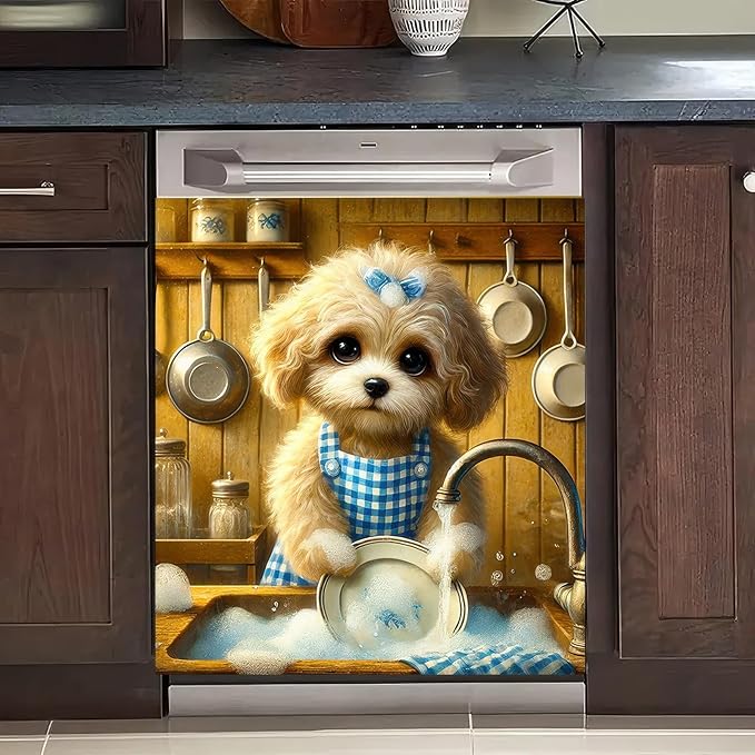 Dog Dishwasher Magnet Cover 23x26 Inch Cute Maltese Dog Dishwasher Magnet Cover Sticker Magnetic Refrigerator Panel Front Door Wash Machine Fridge Microwave Decal Home Kitchen Decorative