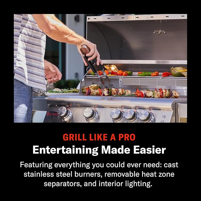 Blaze Premium LTE+ 40-Inch 5-Burner Built-In Propane Gas Grill | Stainless Steel Outdoor BBQ with Rear Infrared Burner, Rotisserie Kit, LED Control Knobs & Lift-Assist Hood | BLZ-5LTE3-LP
