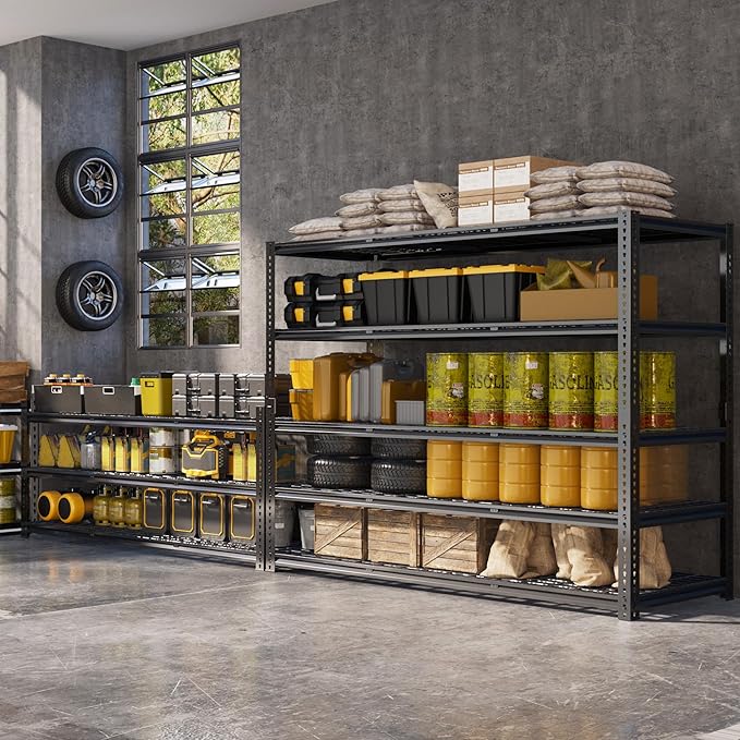 60" W x 24" D x 72" H Garage Shelving Heavy Duty Metal Shelving 3030LBS Storage Shelves Adjustable Metal Shelves for Storage Industrial Garage Shelves for Warehouse Basement