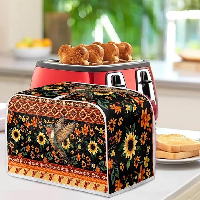 Aztec Hummingbird Sunflower Print 2 Slice Toaster Cover Fingerprint Protection Kitchen Accessories Decor Waterproof Bread Maker Cover