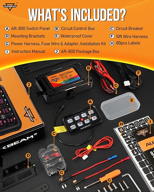 Auxbeam 8 Gang Switch Panel AR-800 Bluetooth RGB Switch Pod Toggle Momentary Pulsed Dimmable Backlight Multifunction Switch Panel with Memory Function 12-24V Truck Offroad ATV Marine Waterproof