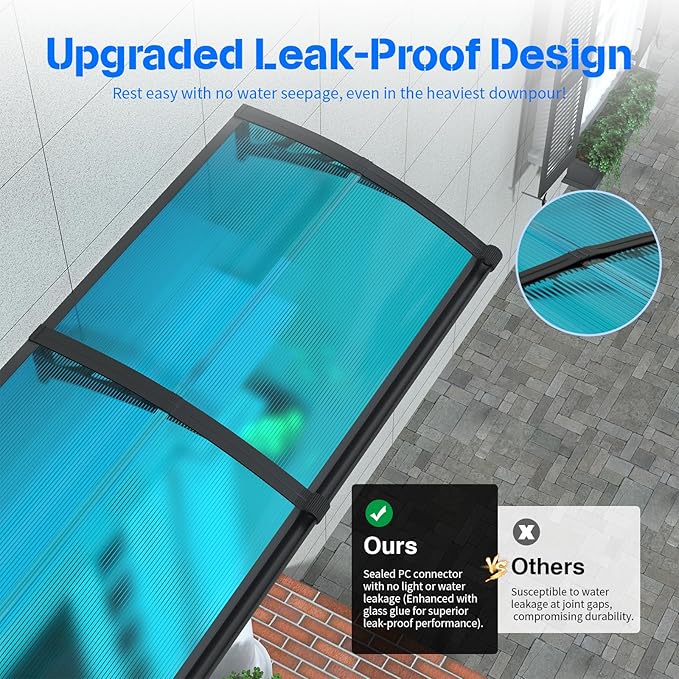 Awning for Door Entrance with Drainage Sink,32x60 Inch Awnings for Doors,Window Canopy Exterior with Plastic Steel Bracket,Polycarbonate Cover,UV,Rain,Snow Protection for House,Porch,Patio,Deck