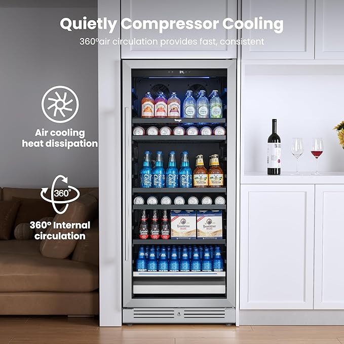 Yeego Beverage Refrigerator 48 inch -2PCS Capacity Beverage Cooler, Upgraded Beverage Refrigerator Freestanding or Built-In, Drink Cooler for Soda, Water, Beer or Wine - For Kitchen, Bar or Office