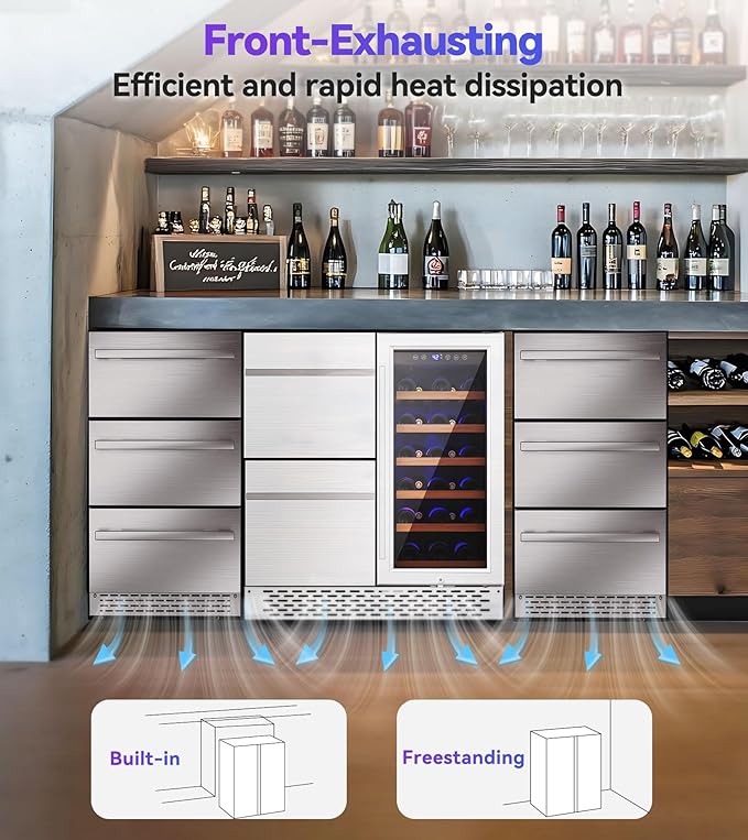 30'' Outdoor Wine and Beverage Refrigerator 80 Cooler, 2 Drawer Dual Zone Wine Fridge with Intelligent Control Advanced Compressor Under Counter Freestanding for Patio Bar Cabinet