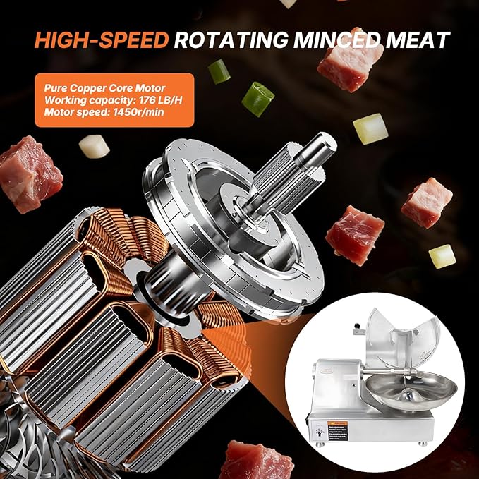 Hakka Commercial 5.5 L Multifunction 15in Meat Bowl Cutter Mixer and Buffalo Chopper Food Processor Heavy Duty Food Mixing Meat Grindering Meat Chopping Machine