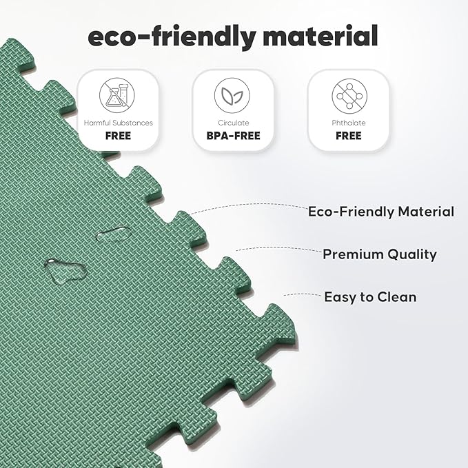 Home Gym Mat, Puzzle Exercise Mat, EVA Interlocking Foam Floor Tiles for Home Workout Equipment and Kids' Play Areas - Blue, 24 in x 24 in x ½ in - (Green, 32 Pack(128 SQ FT))