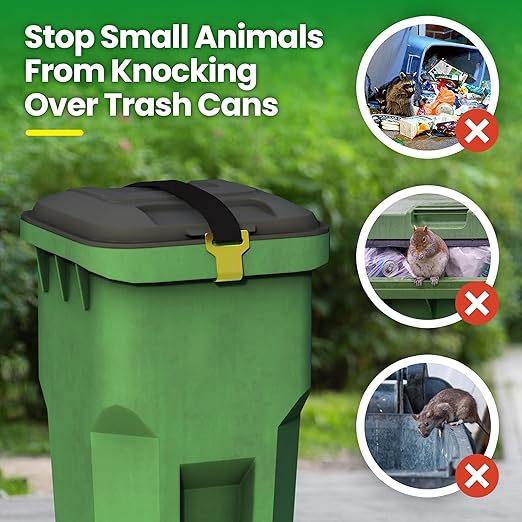 2 Pcs Trash Can Locks for Animals,Garbage Can Lid Locks with Metal Claw,Adjustable Garbage Straps Clips Outdoor for Keep Out Raccoon,Bear - Black