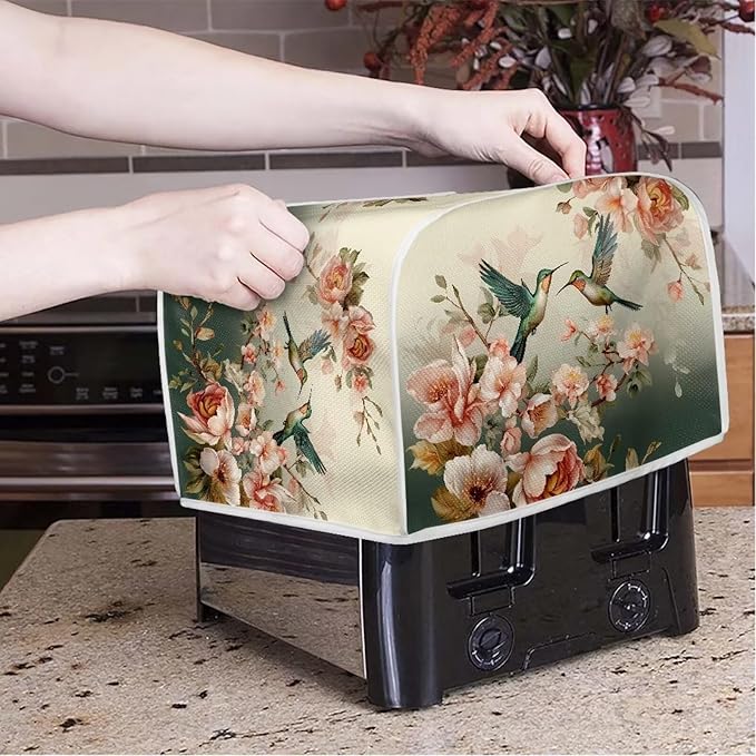 UNICEU Vintage Floral Hummingbird 2 Slice Toaster Cover Kitchen Small Appliance Cover, Quilted Toaster Bread Maker Cover Home Decoration Gifts