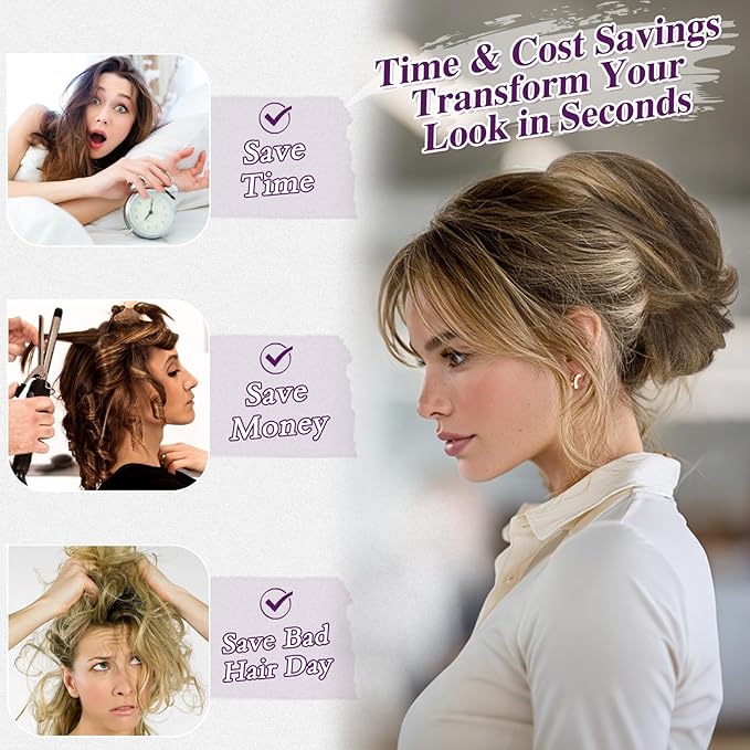 BARSDAR Claw Clip Short Human Hair Ponytail Extension with Bendable Metals - DIY 8 Inch Real Human Hair Medium Brown Blonde Messy Bun Hairpieces for Women - Thick Natural Short Ponytail Daily