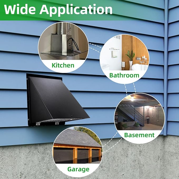 12 Inch Wall Vent Hood Exhaust Vent Cap Dryer Vent Cover,Exterior Hooded Wall Vent with Screen and Damper for HVAC Duct Dryer AC Industrial Facilities Ventilation Outdoor Air Exhaust,Galvanized Steel