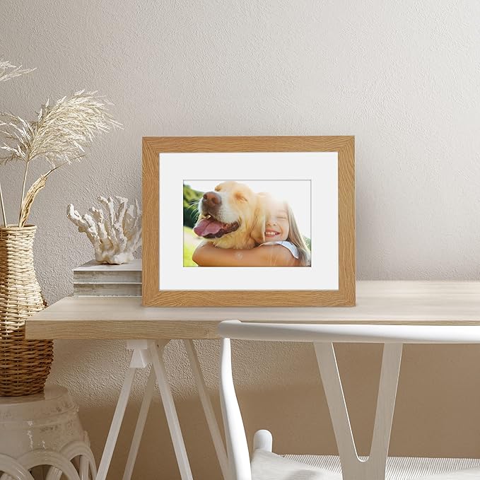 Americanflat 8x10 Picture Frame with Shatter-Resistant Glass - Use as 5x7 Frame with Mat or Display 8x10 Photo Without Mat - Signature Collection - Picture Frames for Tabletop and Wall - Dark Oak
