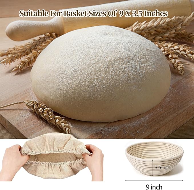 Banneton Bread Proofing Basket - Proofing Basket Set of 2 (9 inch Round) - Natural Rattan Banneton with 4 Linen Liners - Bread Basket for Sourdough Bread Baking Supplies