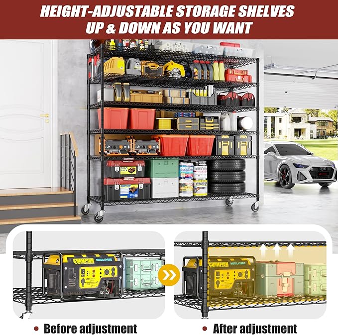 PrimeZone 6 Tier 80.7" H x 55.5" W x 24" D Wire Shelving with Wheels 3600lbs NSF Certified Storage Shelves Heavy Duty Metal Shelf Adjustable Rolling Rack Commercial Garage Restaurant Warehouse 3pcs