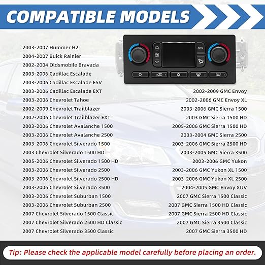 599-210XD A/C Heater Climate Control Module Panel Switch for 02-09 Chevy Silverado Suburban Tahoe Trailblazer Avalanche GMC Sierra Yukon Envoy Cadillac Escalade Saab Isuzu Buick Bravada, OE# 10370033