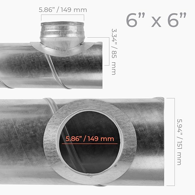 Galvanized Steel Saddle Takeoff – Round 90 Degree Splitter for 6” Duct with 6" Outlet Branch Connector - Range Hood Duct Adapter - Heavy Duty Supply/Exhaust Air Ventilation Duct Work Collar