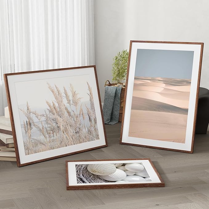 Fun Memories Solid Oak Walnut 18x22 Picture Frame with Real Glass, Matted for 15x20, Home Decor (Walnut, 1 Pack)