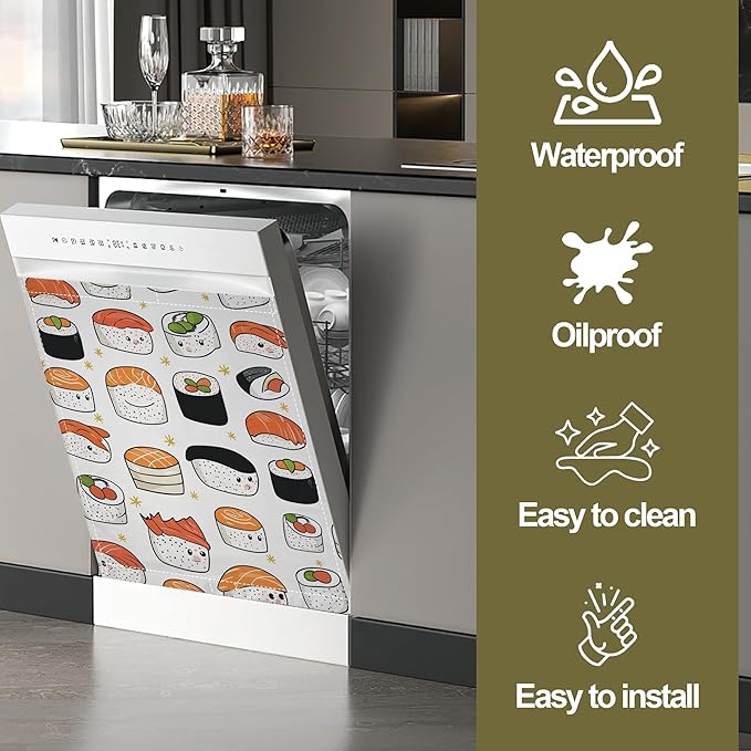 Japaness Sushi Print Dishwasher Magnets Decorative Cover,Magnet Fridge Panel Decal for Home Kitchen Decor,23x26 in
