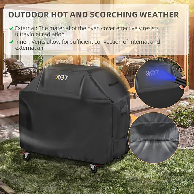 KPT 52 Inch Grill Cover for Outdoor Grill - Heavy Duty Waterproof 420D BBQ Cover with Hook, Air Vent, Buckle - Gas Grill Cover, UV & Fade Resistant, BBQ Grill Cover for Weber, Nexgrill, Char Broil