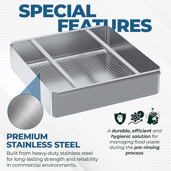 Pre-Rinse Basket with Stainless Steel Slides | Premium Quality Stainless Steel Scrap Basket for Commercial Sinks (23-1/2” x 23-1/2” x 4”)