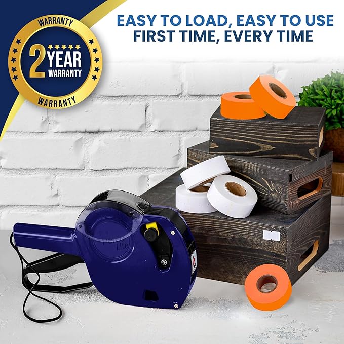 Perco Lite 1 Line Price Gun with Labels Kit - Includes 3 White Rolls, 3 Fluorescent Orange Rolls, 2 Ink Rollers, 1 Ink roll and Labels Pre-Loaded