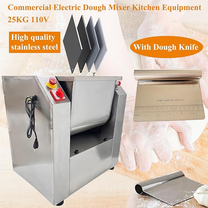 Dough Mixer Electric Food Mixer Commercial Dough Blender Machine Stainless Steel Dough Mixing Machine With Kneading Capacity of 55lbs Flour Mixing Machine 110V with Dough Knife