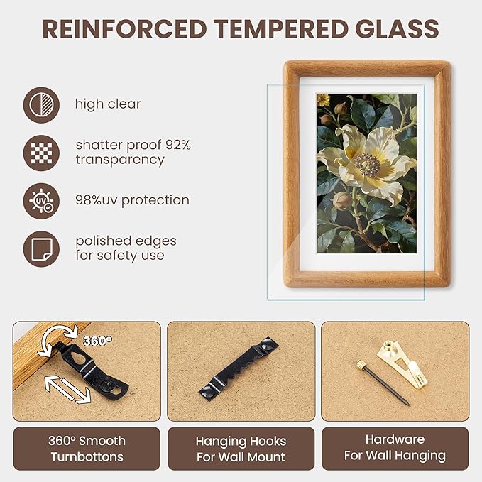 Axeman 27x40 inch Poster Frame - Solid Teak Wood Picture Frame Matted to 24x36 - Rounded Corner 27x40 Frame with Tempered Glass for Wall Display