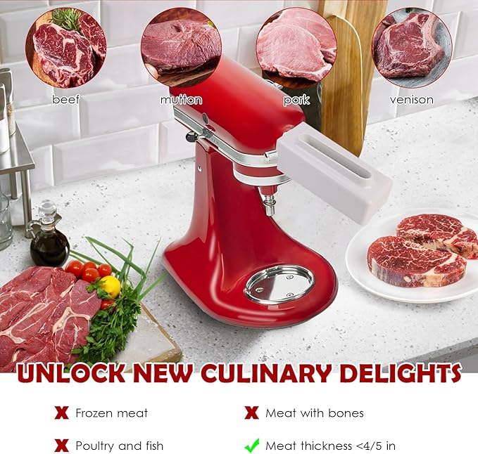 Meat Tenderizer for Kitchenaid, Meat Tenderize Attachment for Kitchenaid and Cuisinart Stand Mixer with Stainless Gears, White