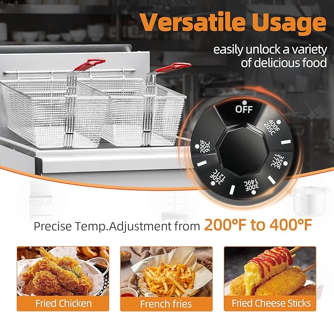 Commercial Gas Floor Fryer with 2 Baskets, 120000 BTU Propane Gas Fryer-Only Commercial Use, 4 Heating Tubes, 55 lb Oil Capacity Deep Fryer for Restaurants, Fast Food, Food Trucks