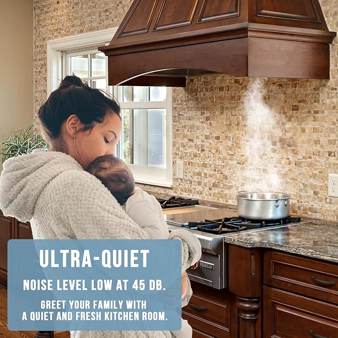 Akicon Range Hood Insert 36 Inch, Ultra Quiet, Powerful Suction Built-in Kitchen Vent Hood, Matte Black Stainless Steel Ducted Stove Hood with Dimmable LED Lights Warm White, 3-Speeds 600CFM