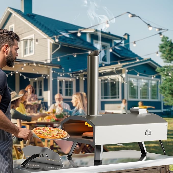 YTIAHOME 12" Pizza Oven, Multi-Fuel Outdoor Pizza Oven with Rotating and Built-in Thermometer, Dual Fuel Pizza Maker with Peel, Stone, Carry Cover, Recipes for Backyard Party Christmas Gifts