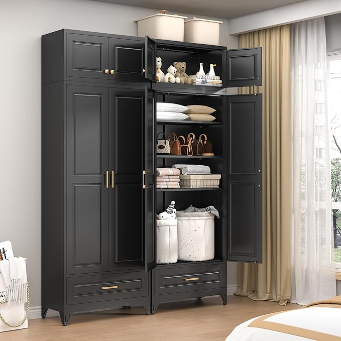 32" Metal Wall Cabinet 2 Doors,Black Hanging Cabinets with Handle,Bathroom Cabinet,Storage Cabinet 16" D x 32" W x 15" H