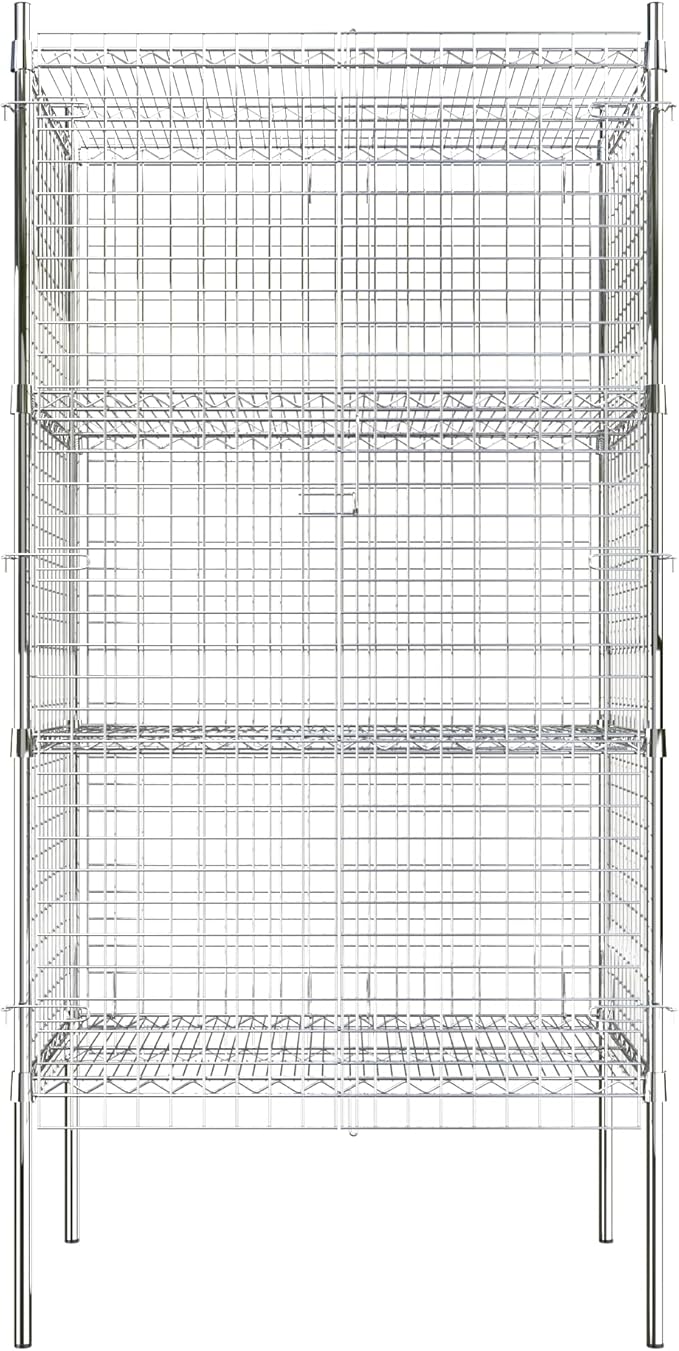 Commercial Grade NSF Listed Metal Wire Mesh Storage Chrome Security Cage Kit, 24" x 36" x 74", Perfect for Warehouse, Grocery Store, Restaurant, Dishroom