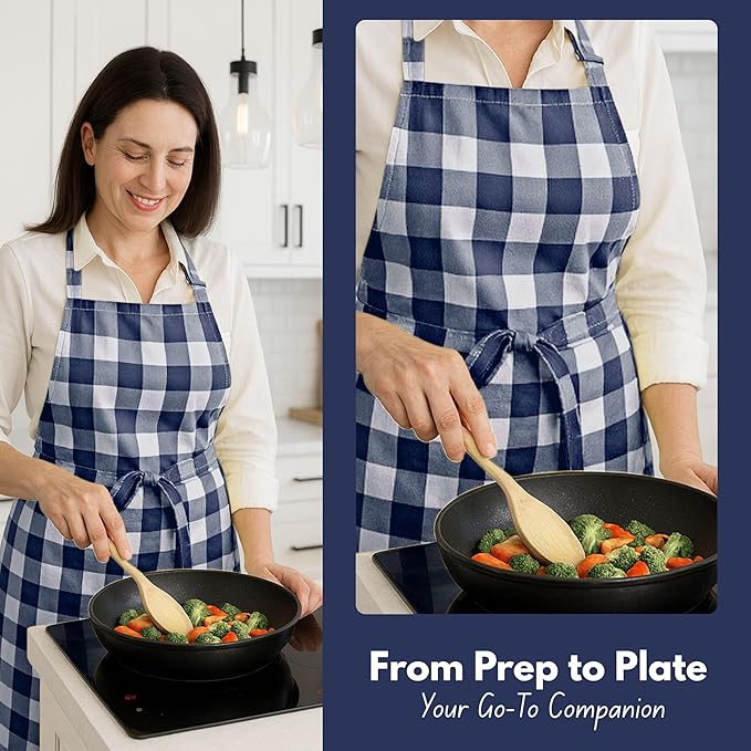 Native Fab Kitchen Apron 2 Pack - 100% Cotton Adjustable, Durable Apron with Pockets, Perfect for Cooking, Baking, Grilling
