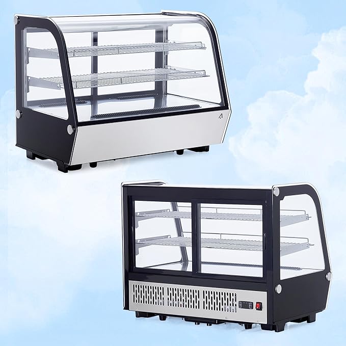 5.6 Cu.Ft Countertop Bakery Display Case – Double Glass Refrigerated, LED Lighting, Adjustable Shelves, Digital Temp Control, for Pastry, Cake, Sushi, 110V
