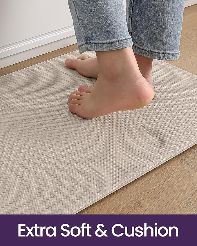 DEXI Kitchen Floor Mats Cushioned Anti Fatigue, 23x86, Large Long Standing Runner Rug Waterproof, Comfort Memory Foam Padded for Front Sink Laundry, Beige