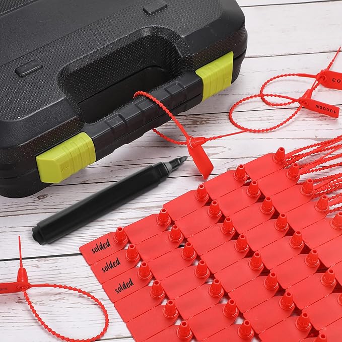 Roowest 2000 Pcs Plastic Tamper Seals Security Tags Seals Safety Numbered Zip Ties Fire Extinguisher Tamper Tags Disposable Self Locking Signage 250 mm Length(Red)