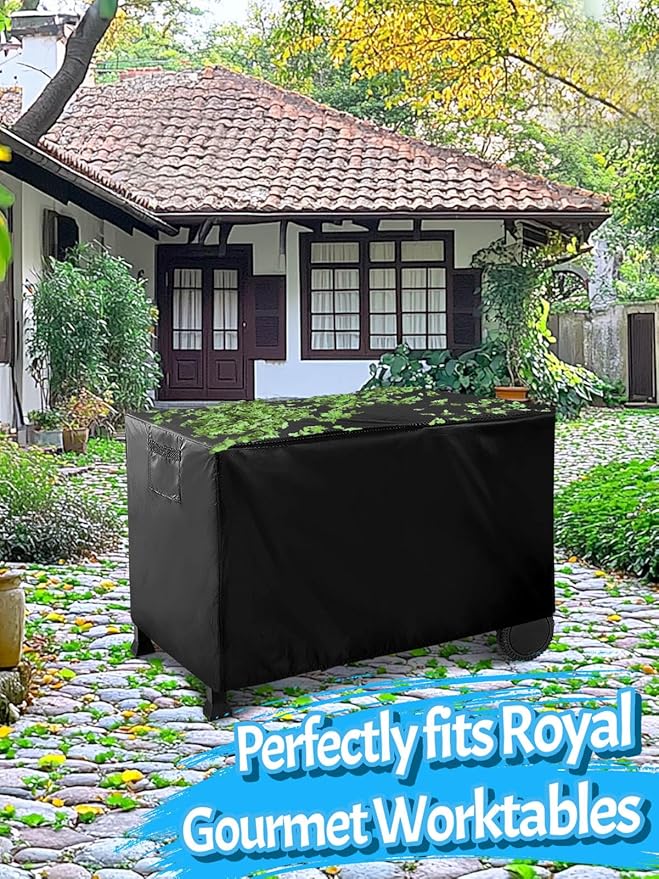 PAMASE Outdoor Dining Grill Cart Cover - 41"L*24"W*32"H, Compatible with Royal Gourmet Worktable PC3401B PC3401S Food Prep Table, Heavy Duty Waterproof BBQ Serving Worktable Metal Movable Station