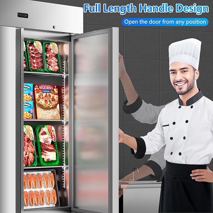 54" W Commercial Freezer, 46 Cu.ft Stainless Steel Reach-in Upright Freezer with 2 Solid Doors and 6 Adjustable Shelves for Restaurant, Commercial Kitchen, ETL Approved