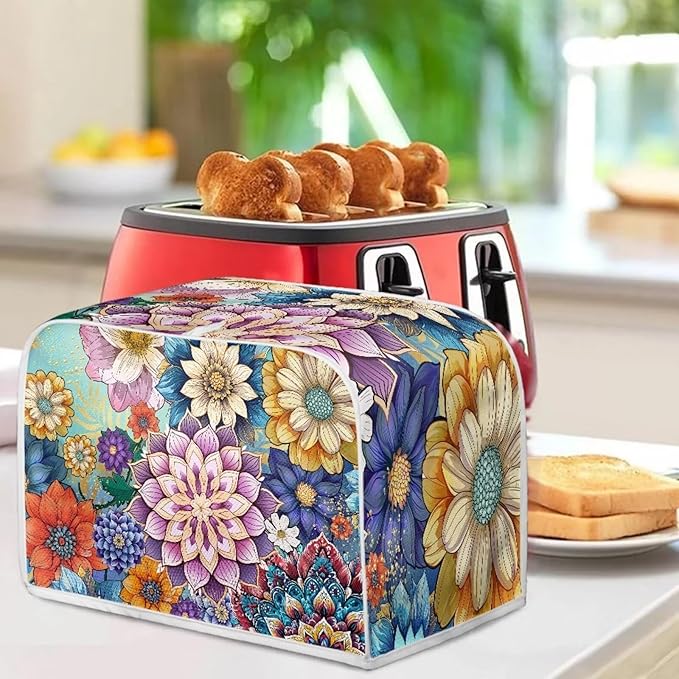 UNICEU Boho Flower Bright Blossom 4 Slice Quilted Toasters Cover, Dust-proof Toasters Cover Bread Maker Cover Kitchen Small Appliance Dust Cover