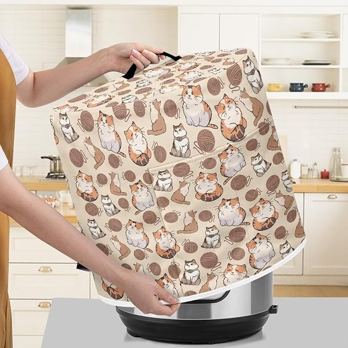 TODIYADDU Woolen Cat Pressure Cooker Cover with Handle and Storage Pocket for Extra Accessories Portable Kitchen Small Appliance Dust Cover Protective Case Cover for Air Fryer Toaster Accessories
