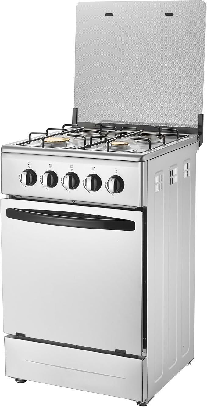 20" Free Standing Gas Stove Oven Range,4 Burner LPG Cooktop with 65L Oven, 201 Stainless Steel Body, Double Layer Mirror Surface Tempered Glass Door, Compact Design for Kitchen (NG-LPG Conversion Kit)