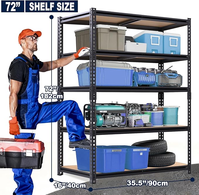 Storage Rack,2400 LBS Garage Shelving Units,16" x 35.5'' x 72'' Storage Shelves Heavy Duty, Basement Shelving, Metal Shelving Units Free Standing