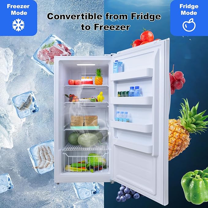 SMETA Upright Freezer 13.8 Cu ft, Convertible Refrigerator Standing Upright Frost Free Stand Up Freezer, Garage Ready Deep Freezerless Refrigerator, Single Door Full Size for Kitchen, White