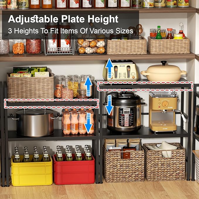 Expandable Metal Storage Shelves, 300 LBS Heavy Duty Metal Shelving Unit Rack For Pots And Pans Appliances Heavy Items, Adjustable 2 Tier Storage Shelf Rack Organizer For Kitchen Pantry Garage Laundry