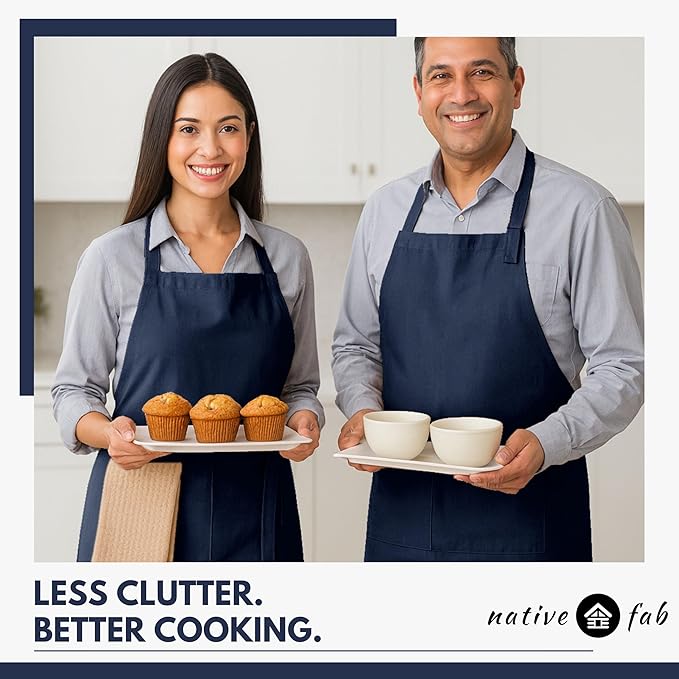 Native Fab Kitchen Apron 2 Pack - 100% Cotton Adjustable, Durable Apron with Pockets, Perfect for Cooking, Baking, Grilling
