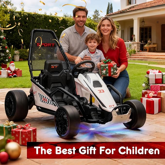 24V 8.5 MPH Electric Go Kart for Kids, 400W Powerful Drift Kart w/Front EVA Wheel & Metal Frame, Ride on Toy w/Music & Lights, Suspension, 2 Speed, 5 Point Harness, Crazy Cart for Ages 6+, Black