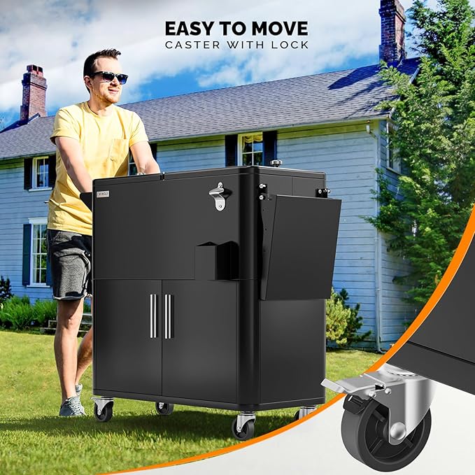 VINGLI Patio Cooler, Ice Chest with Storage Cabinet, Bottle Opener Drainage, Outdoor Cooler for Party, Deck, Pool