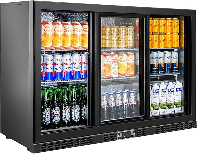 Back Bar Cooler with 3 Sliding Glass Doors 10.5 Cu.ft. ETL Commercial Beverage Refrigerator Black Drink Fridges for Beer, Wine,Soda, Drinks