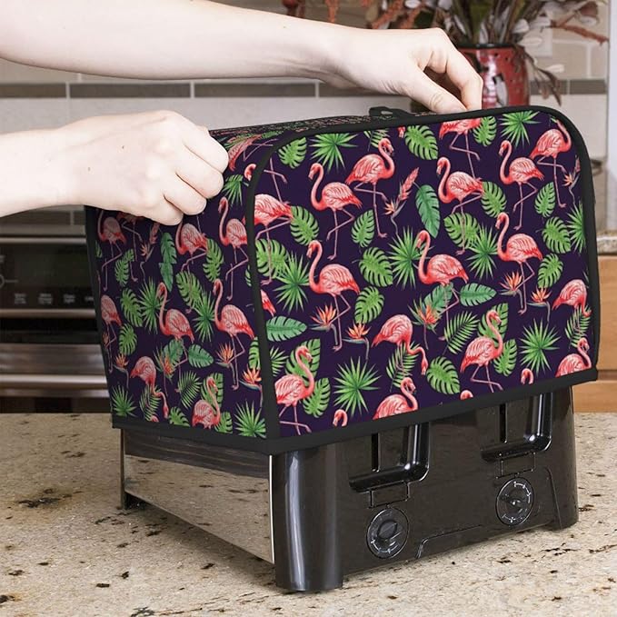 2 Slice Toaster Cover, Polyester Dust Protection, Fingerprint Resistant Washable Kitchen Appliance Cover Palm Leaf Cute Flamingo